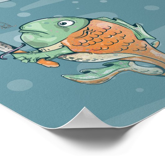 Fischen mit Messer Poster (Ecke)