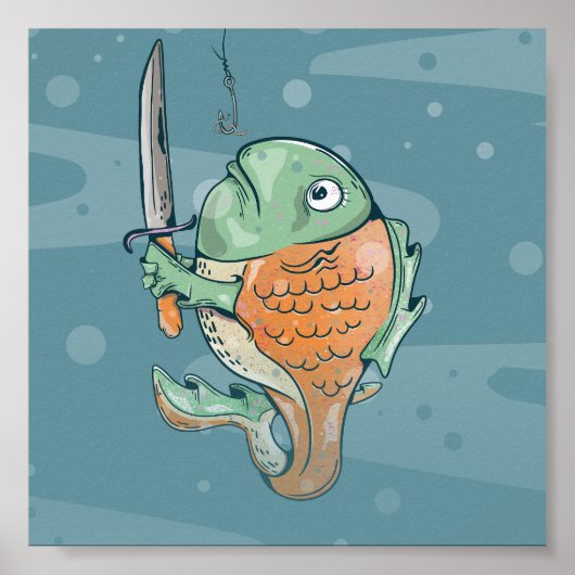 Fischen mit Messer Poster (Vorne)