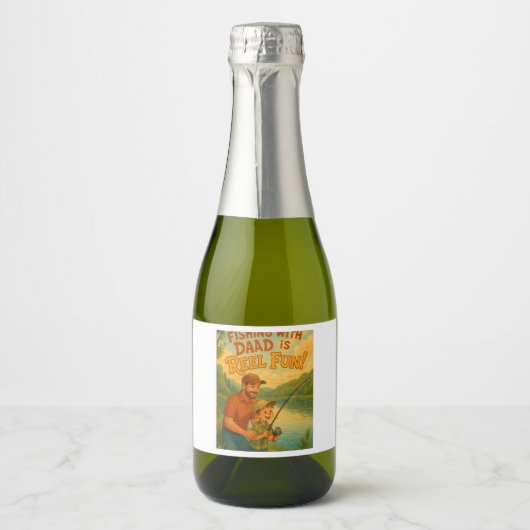 Fischen mit Vater ist Reel Fun! Schaumweinetikett (Vorderseite)