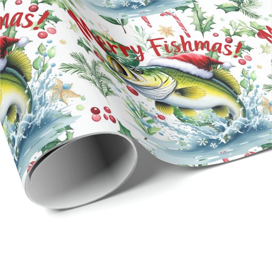 Fischen mit Weihnachtsfeiertag des Weihnachtsmanns Geschenkpapier (Rolleneckpunkt)