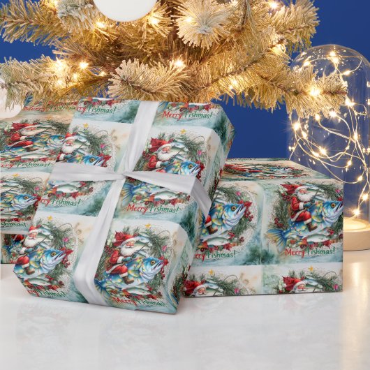 Fischen mit Weihnachtsfeiertag des Weihnachtsmanns Geschenkpapier (Feiertage)