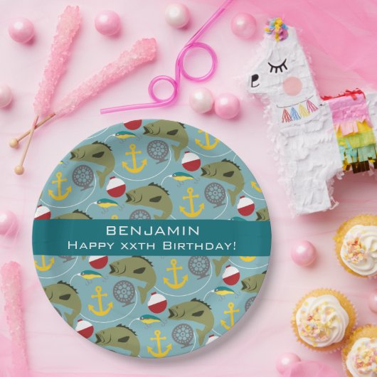 Fischen-Muster mit individuellem Namen Pappteller (Party)