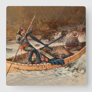 „Fischen nach Forellen“ Western Art von Frank Fell Quadratische Wanduhr