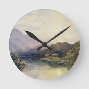 Fischen-Party in Loch Achray, mit Blick auf Ben V Runde Wanduhr