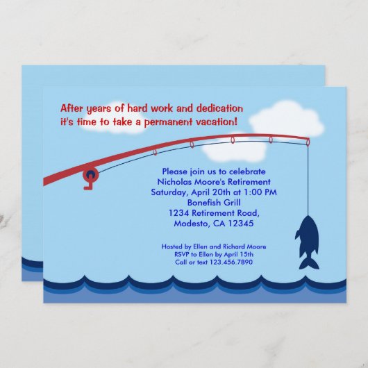 Fischen-Ruhestands-Party Einladung (Vorne/Hinten)