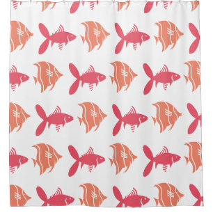 Fischen Sie schwimmendes grafisches Pfirsich-Rosa Duschvorhang