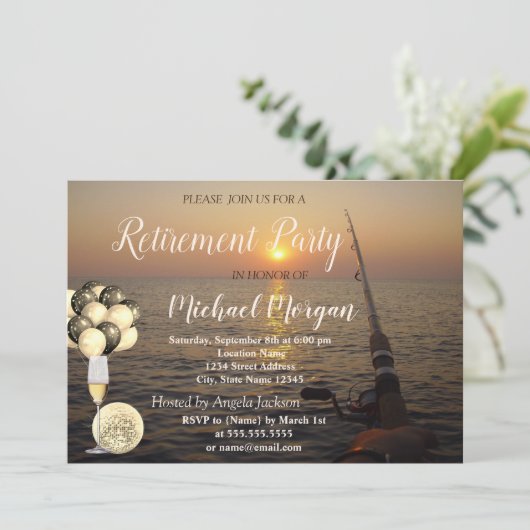 Fischen, Sonnenuntergang Weinglas, Ballons Ruhesta Einladung (Stehend Vorderseite)