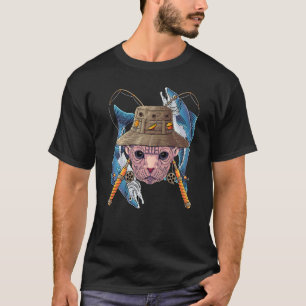 Fischen Sphynx Outdoor Angler Katze Niedlich Flieg T-Shirt