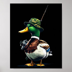 Fischen Stockentenente Lustig Cool Angeln Fischer Poster