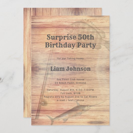 Fischen Thema Seine Geburtstagsparty Einladung (Vorne/Hinten)