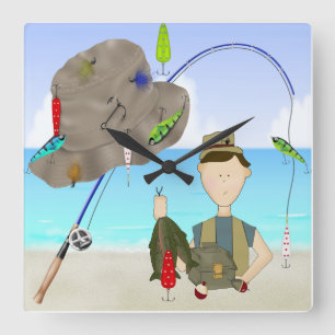 Fischen-Uhr Quadratische Wanduhr