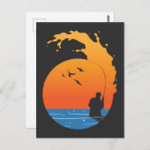 Fischen Vintager Sonnenuntergang Fischfang Passion Postkarte (Vorne/Hinten)