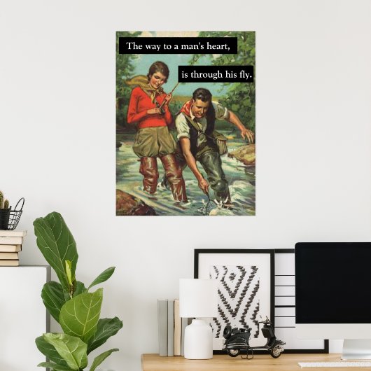 Fischen Vintages Retro-Image mit Funny Sprichwort Poster (Heimbüro)