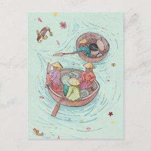 Fischen von Frauen im Mekong Delta Vietnam Wasserf Postkarte