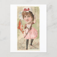 Fischen von Frauen mit Goldfisch Vintager Oddität