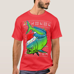 Fischen Xmas Licht Santa Ugly Mahi Mahi Fish Ch T-Shirt