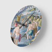 Fischend im seichten Wasser unter Verwendung der Runde Wanduhr (Winkel)