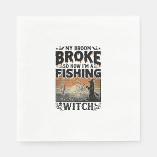 Fischende Hexe Halloween Vintage Vektor Design_1 Serviette