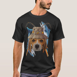 Fischender Beagle Outdoor Angler Hund Niedlich Fli T-Shirt