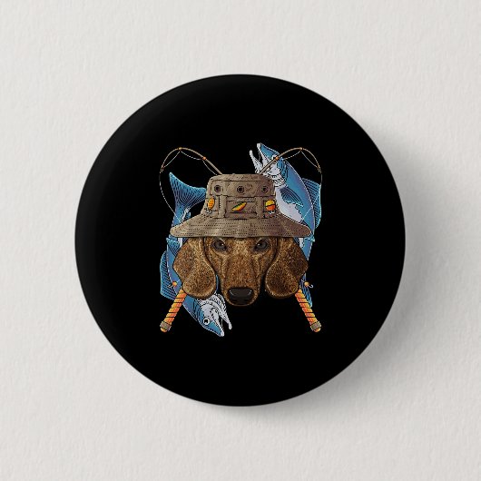 Fischender Dachshund Outdoor Angler Hund Niedlich Button (Vorderseite)