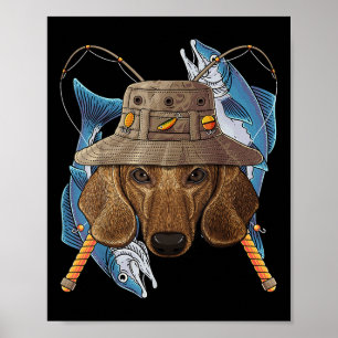 Fischender Dachshund Outdoor Angler Hund Niedlich Poster