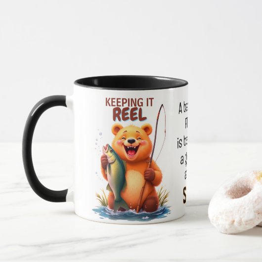 Fischender Papa-Bär fängt Fisch Tasse (Mit Donut)