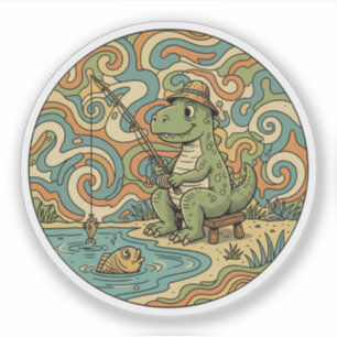 Fischender T-Rex - Groovy Dinosaur Angler Aufkleber