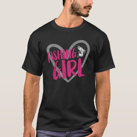 Fischendes Mädchen Herz T-Shirt (Vorderseite)