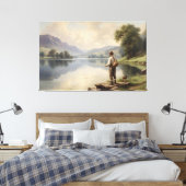 Fischer am See Landschaftssinn Vintage Stille Leinwanddruck (Insitu (Schlafzimmer))
