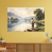 Fischer am See Landschaftssinn Vintage Stille Leinwanddruck (Insitu (Wohnzimmer))