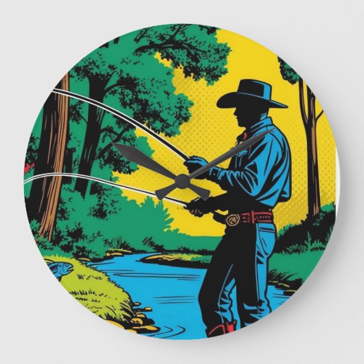 Fischer an der Riverbank Große Wanduhr (Vorderseite)