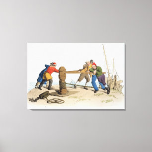 Fischer an einer Winde, 'vom Kostüm von großem B Leinwanddruck