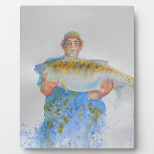 Fischer Aquarellmalerei Angelgeschenk für ihn Fotoplatte