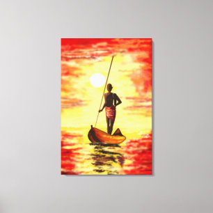 Fischer auf dem Schiff bei Sunset Canvas Print Leinwanddruck