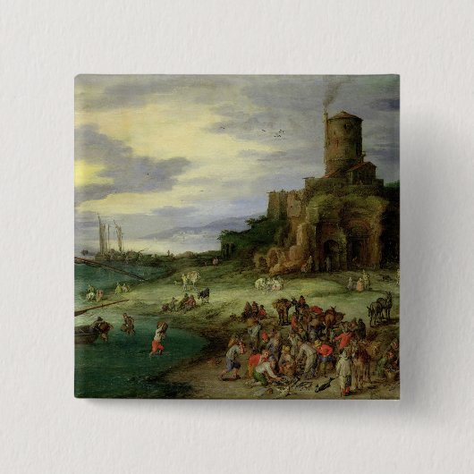 Fischer auf dem Ufer Button (Vorderseite)