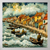 Fischer auf Schiffen im Stormy Sea Van Gogh-Stil Poster (Vorne)