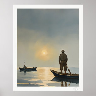 Fischer bei Morgendämmerung Kunstdruck, Nebelhafte Poster