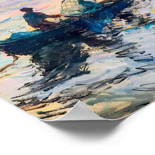 Fischer bei Sunset Impressionist Coastace Poster (Ecke)