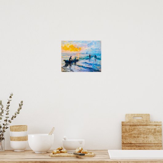 Fischer bei Sunset Impressionist Coastace Poster (Küche)