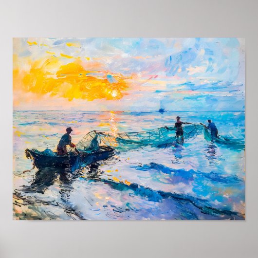 Fischer bei Sunset Impressionist Coastace Poster (Vorne)