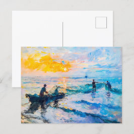Fischer bei Sunset Impressionist Coastace Postkarte