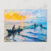Fischer bei Sunset Impressionist Coastace Postkarte (Vorderseite)