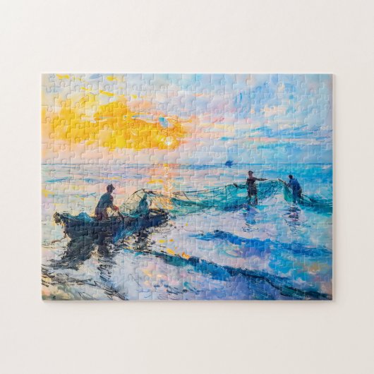 Fischer bei Sunset Impressionist Coastace Puzzle (Horizontal)