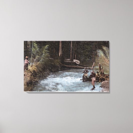 Fischer, die an der Commonwealth-Creek fischen Leinwanddruck (Vorderseite)