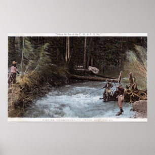 Fischer, die an der Commonwealth-Creek fischen Poster
