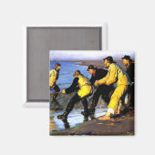 Fischer, die das Netz auf dem Nordstrand von Skage Magnet (Vorderseite/Rückseite)