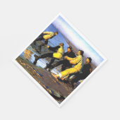 Fischer, die das Netz auf dem Nordstrand von Skage Serviette (Ecke)