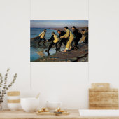 Fischer, die ein Netz an der Nordküste Skagens abw Poster (Küche)