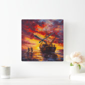 Fischer, die Sturm erlöschen Quadratische Wanduhr (Zuhause)