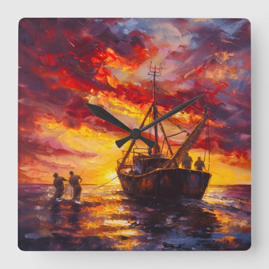 Fischer, die Sturm erlöschen Quadratische Wanduhr (Vorderseite)